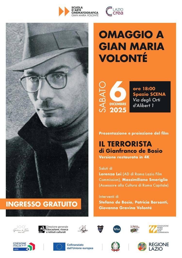 Omaggio a Roma a Gian Maria Volonté con proiezione di 'Il terrorista' del regista Gianfranco de Bosio.