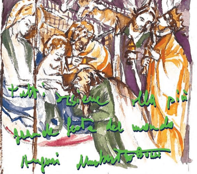 Trent'anni per la card di auguri di Bossi, con la natività di Michelino di Besozzo inno all'unità