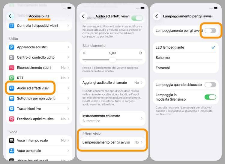 iPhone, come attivare le notifiche che lampeggiano sul display