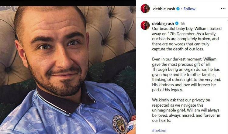 william_rush_morto_mamma_insta image Il post di Debbie Rush dopo la morte del figlio William