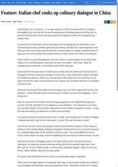 Cina: Chef italiano Francesco Sanna fonde sapori italiani e cinesi a Chongqing