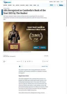 Cambogia: ABA Bank premiata da The Banker, riconoscimento internazionale con legami al Financial Times del Regno Unito