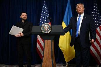 Zelensky e Trump al termine della conferenza stampa dopo il vertice di Mar-a-Lago - Afp