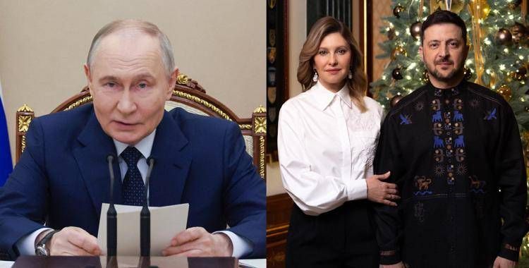 Vladimir Putin, Olena e Volodymyr Zelensky - Afp /X