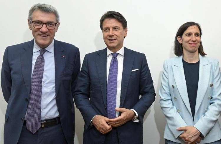 Maurizio Landini, Giuseppe Conte ed Elly Schlein (Fotogramma/Ipa)
