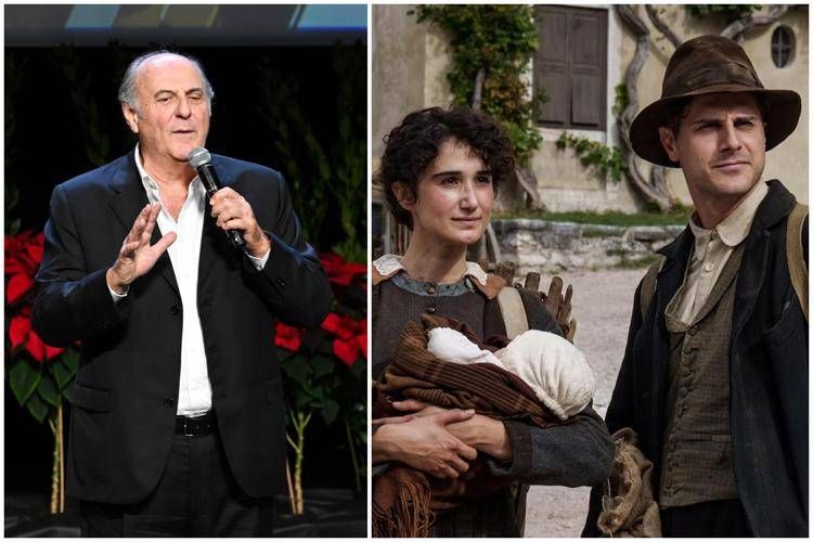 Gerry Scotti e un'immagine dalla fiction 'Prima di noi'