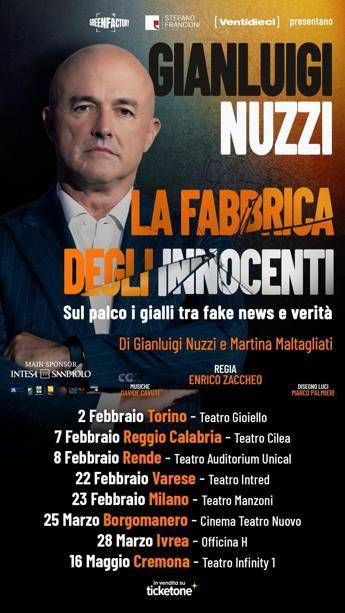 A teatro Gianluigi Nuzzi porta i gialli con 'La fabbrica degli innocenti', tra fake news e verità