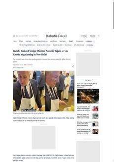 India: Minister Tajani celebrates UNESCO Italian cuisine in New Delhi and strengthens bilateral ties