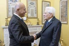UNHCR chief Barham Salih (L) greats Italy's president Sergio Mattarella (R) at the Qurinal Palace in Rome on 25 January, 2026
