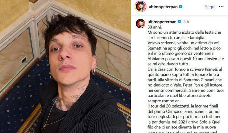 Il post di Ultimo per i suoi 30 anni