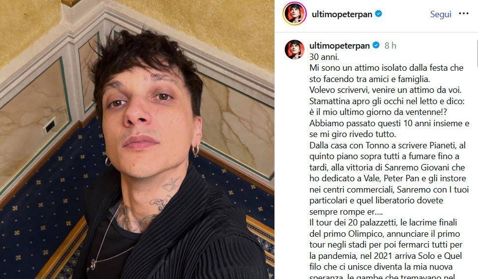 Ultimo compie 30 anni e guarda indietro: il post che emoziona i fan