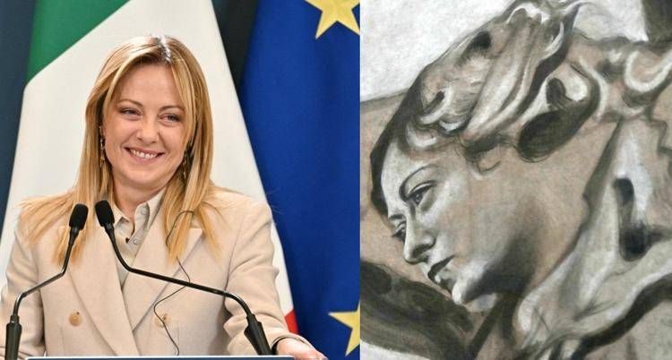 Meloni e l'angelo della basilica di San Lorenzo in Lucina a Roma - Afp