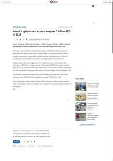 Vietnam: Hanoi, esportazioni agricole e forestali oltre i 2 miliardi di dollari nel 2025