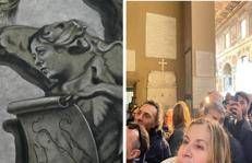 In centinaia nella basilica romana per vedere l'affresco che somiglia a Meloni