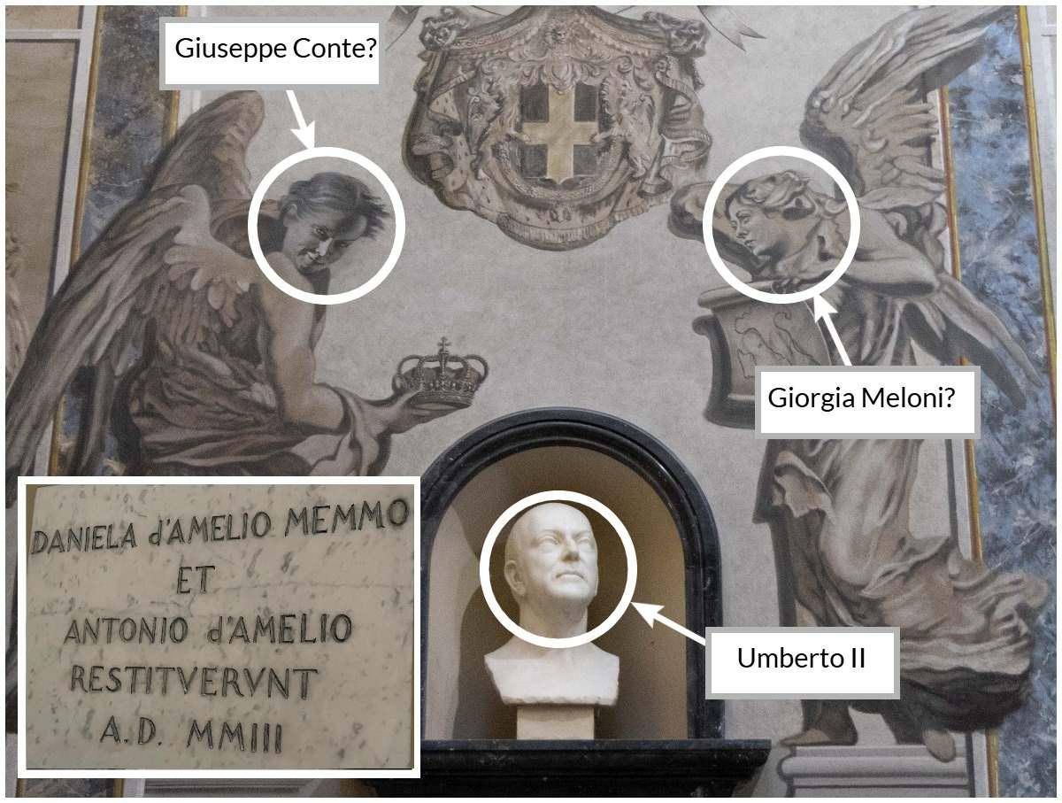 Angelo con volto Meloni, la 'pista' di Umberto II e dei gioielli della corona