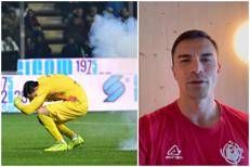 Il petardo che ha colpito Audero e il suo messaggio - Afp e Instagram