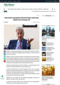 Pakistan: Defense Minister denounces terrorism-smuggling link in Balochistan and refuses negotiations