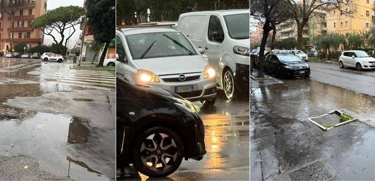 Allagamenti e traffico a Roma, foto Adnkronos