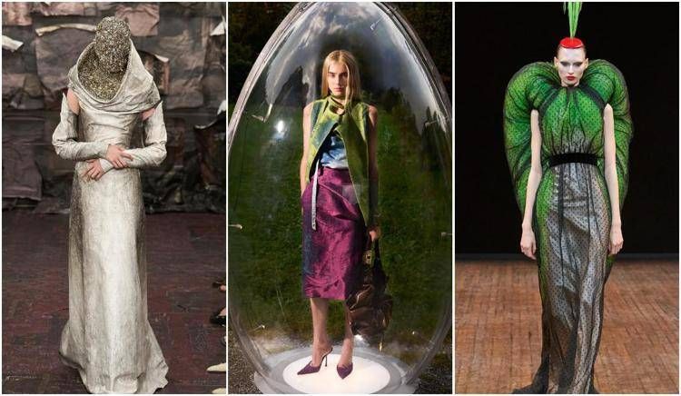 Da sinistra a destra tre modelli di tre marchi del gruppo Otb, Maison Margiela Artisanal, Diesel e Viktor&Rolf