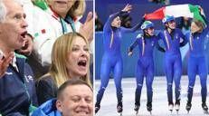 Meloni e le azzurre dello short track