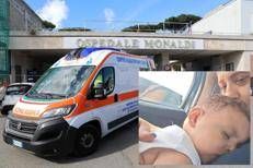 L'ospedale Monaldi, nel riquadro il piccolo Domenico con la mamma in una immagine postata da deputato campano Borrelli su Facebook