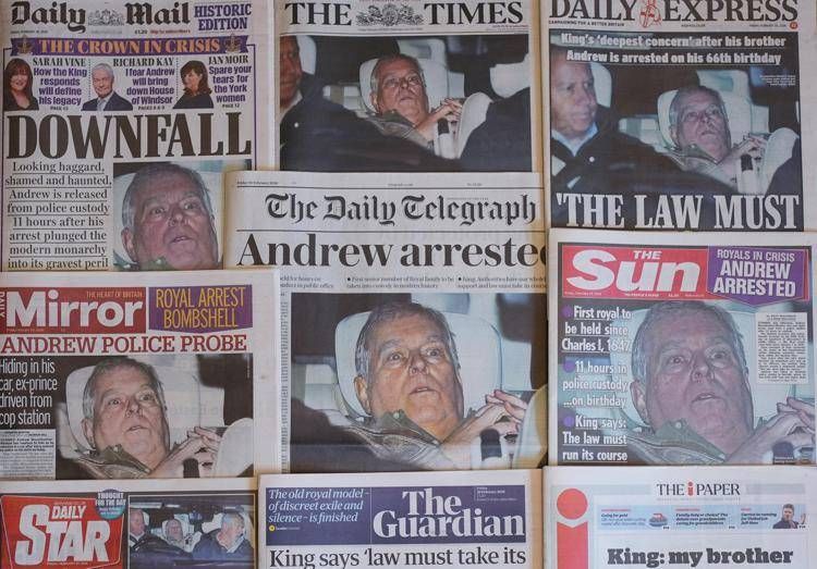L'arresto di Andrew Mountbatten-Windsor sulla stampa Uk - Fotogramma /Ipa