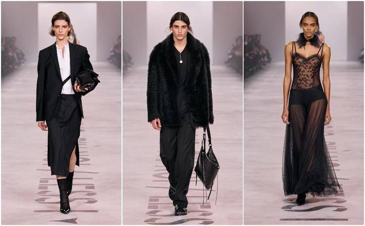 Tre look della collezione Fendi fall-winter 26/27, la pria disegnata da Maria Grazia Chiuri