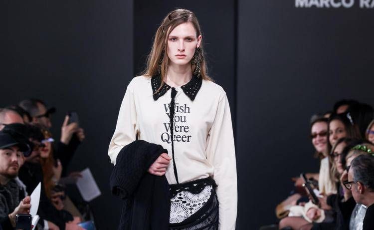 Un look della collezione fw26 di Marco Rambaldi