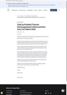 Singapore: President Shanmugaratnam visits Rome for meetings with top Italian and Vatican officials