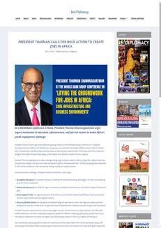 Singapore: Il Presidente Tharman a Roma per l'occupazione giovanile in Africa, elogia il Piano Mattei italiano