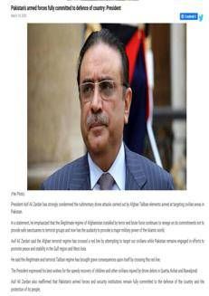 Pakistan: Zardari condanna il regime afghano per attacchi ai civili