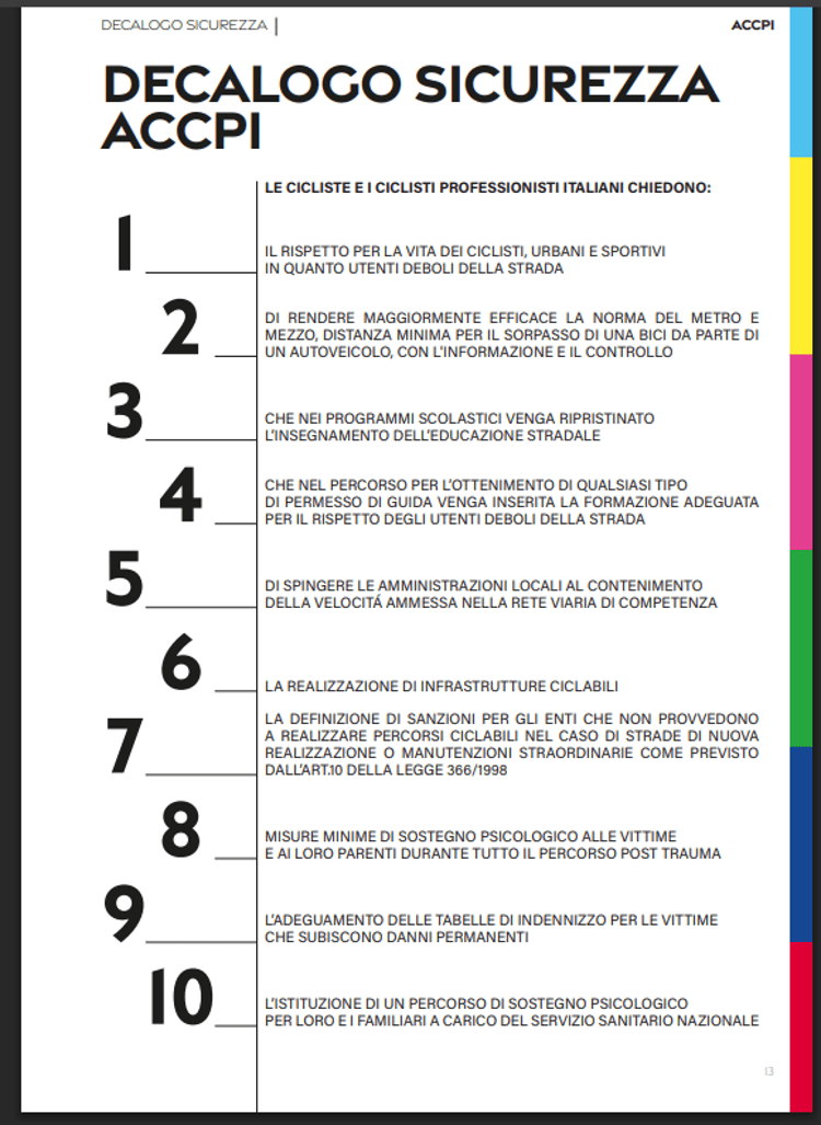 Dai professionisti del ciclismo il Decalogo sicurezza stradale: 