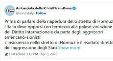 Il post dell'ambasciata iraniana
