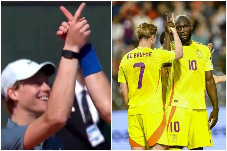 L'esultanza di Sinner e quella di De Bruyne e Lukaku - X e Ipa/Fotogramma