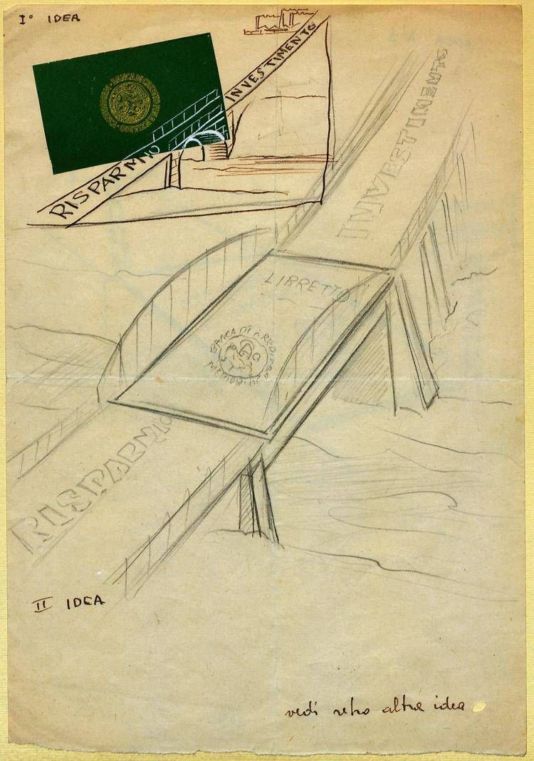 Bozzetto pubblicitario: Mediobanca, un ponte sicuro tra risparmio e investimenti - Fonte: Archivio Storico Mediobanca