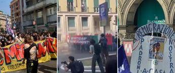 A Milano cortei contro i Patrioti. Tensioni tra antagonisti e forze dell'ordine, idranti contro i manifestanti
