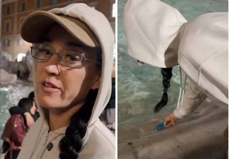 Katy Perry a Roma, senza monetine immerge la carta di credito nella Fontana di Trevi