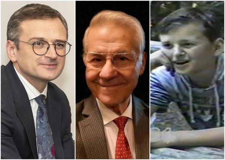 A sinistra due immagini di Dimytro Kuleba, una attuale l'altra da bambino e al centro il maresciallo Domenico Ventre  