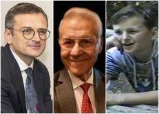 A sinistra due immagini di Dimytro Kuleba, una attuale l'altra da bambino e al centro il maresciallo Domenico Ventre  