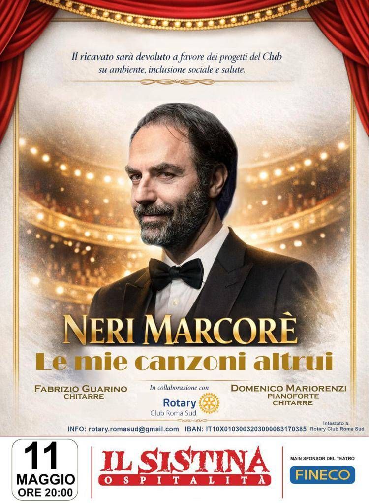 Musica, al teatro Sistina concerto benefico del Rotary Club Roma Sud con Neri Marcorè