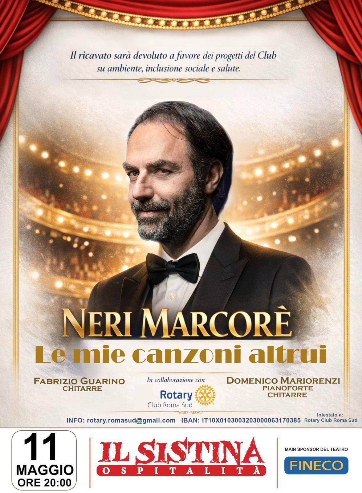 Musica, al teatro Sistina concerto benefico del Rotary Club Roma Sud con Neri Marcorè