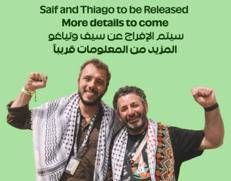 L'annuncio della liberazione di Thiago Avila e Saif Abukeshek con la foto dei due attivisti - Pagina Instagram Global Sumud Flotilla