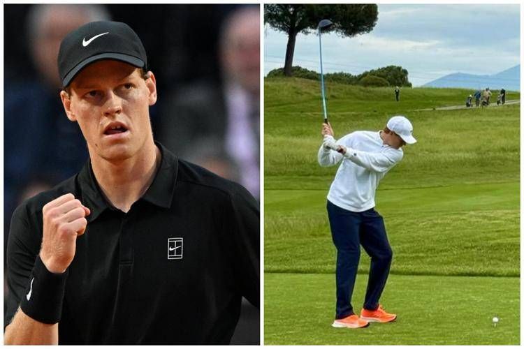 Jannik Sinner sul campo da golf - Afp e Instagram