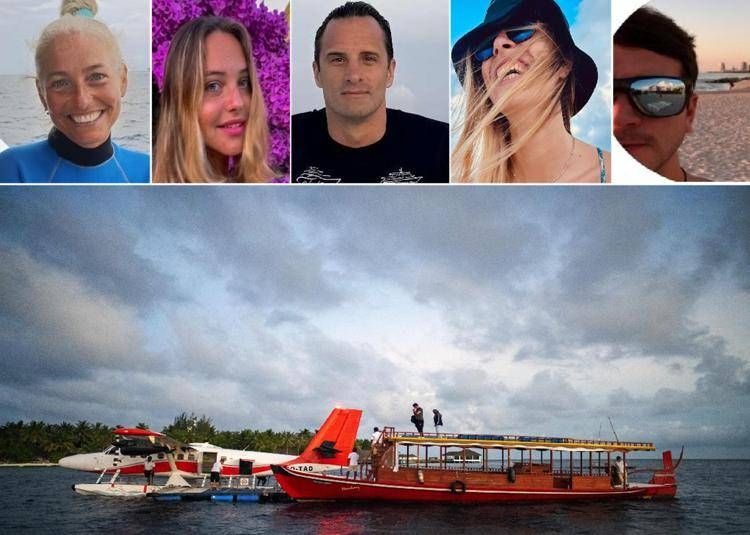 Immersione killer alle Maldive, morti 5 italiani. Nel riquadro - da sinistra a destra -Monica Montefalcone e sua figlia Giorgia Sommacal, Gianluca Benedetti, Muriel Oddenino e Federico Gualtieri - Fotogramma /Ipa /Unige /Albatros top boat /Facebook /Instagram