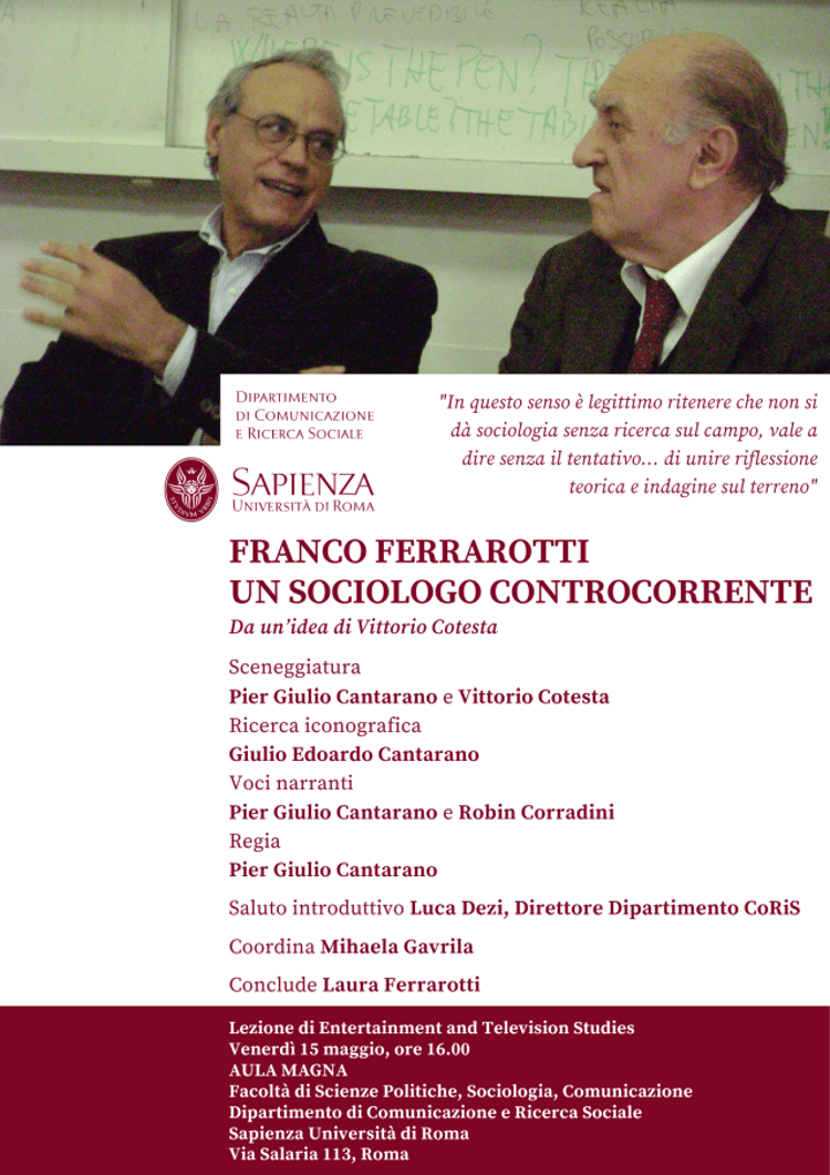 Sapienza ricorda Franco Ferrarotti con l’incontro-spettacolo “Franco Ferrarotti. Un sociologo controcorrente”