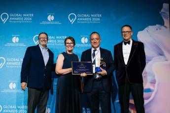 da sinistra: Howard Neukrug, Deputy Chairman of the Leading Utilities of the World (LUOW) network, Susan Moiso, Global Water Market Director Jacobs, Michele Falcone, Direttore Generale di Gruppo CAP, Christopher Gasson, CEO of Global Water Intelligence - (foto Ufficio stampa)