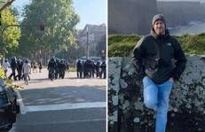 Un momento degli contri a Torino e a destra Marco Basoccu, il giovane rimasto ferito - (Fermo immagine e foto dai social)