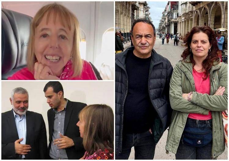 Medea Benjamin a Cuba e con il capo di Hamas Ismail Haniyeh - Mimmo Lucano e Ilaria Salis - Instagram/CodePink
