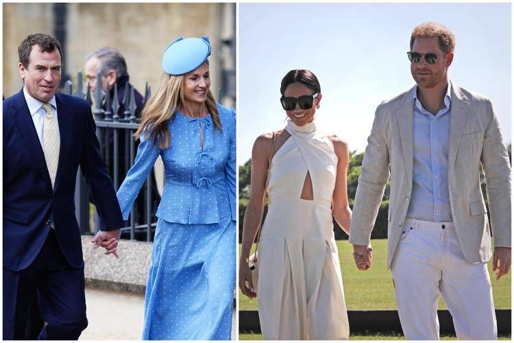 Peter Phillips e Harriet Sperling; Meghan Markle e il principe Harry - Ipa