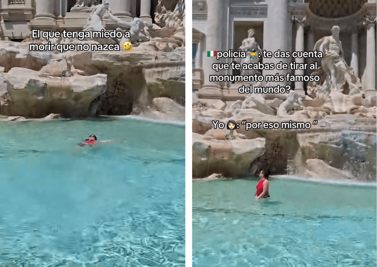 Il tuffo nella fontana - (dal profilo TikTok della turista)